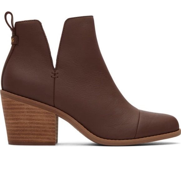 Toms Shoes - Tom’s Everly Chestnut Leather Cutout Heeled Boot Dark Brown Chunky Heel Size 6
